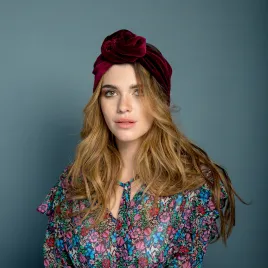 Opaska damska welurowa gruba bordo.