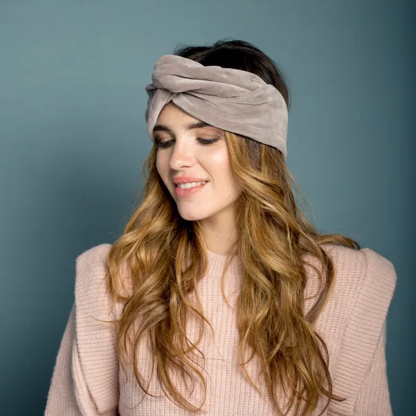 Szeroka opaska welurowa szary beż.