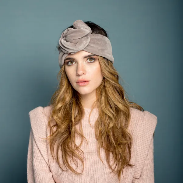 Szeroka opaska welurowa szary beż.