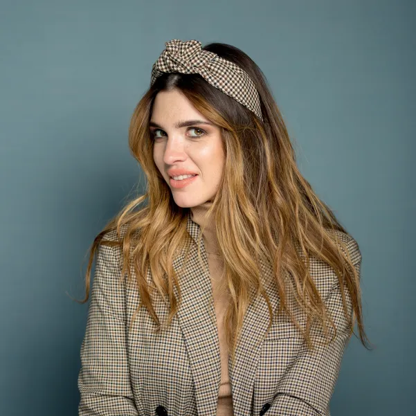 Opaska supeł w brązowo- beżową krateczkę handmade.