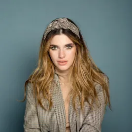 Opaska supeł w brązowo- beżową krateczkę handmade.