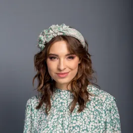 Gruba miętowa opaska tweedowa premium.