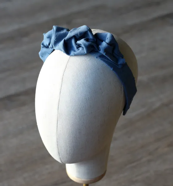 Kobieca niebieska opaska do włosów plumetti.