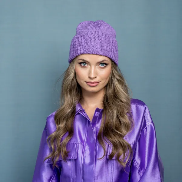 Czapka damska premium fiolet lila.