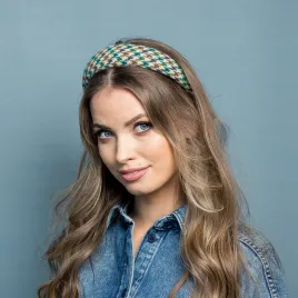 Gruba opaska tweedowa w zieloną pepitkę.