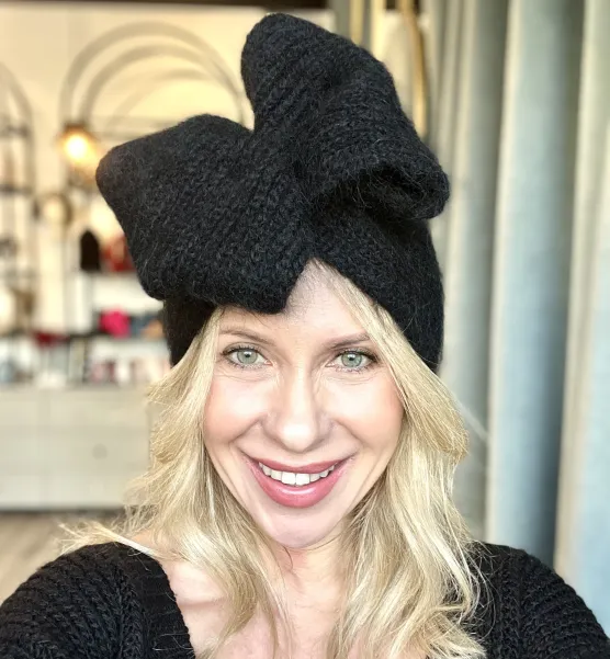 Opaska na głowę czarna, wełniana z kokardą, alpaka.