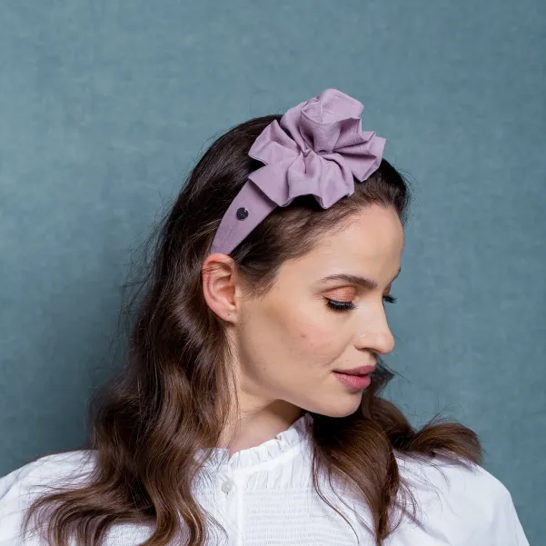 Opaska damska z ozdobnym  a'la kwiatem lila-róż.