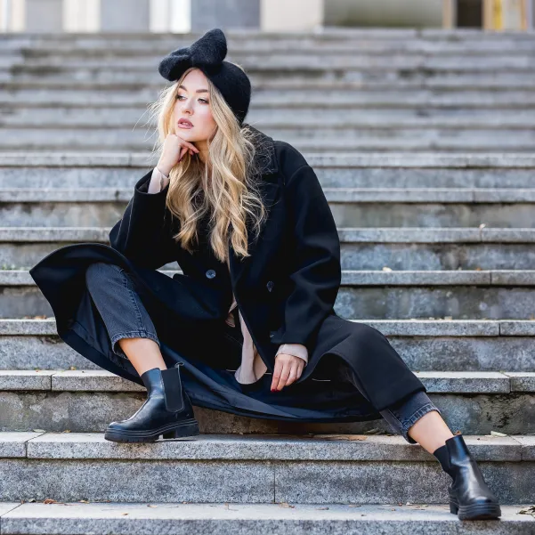 Opaska na głowę czarna, wełniana z kokardą, alpaka.