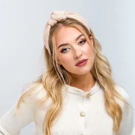 Opaska z supłem z kremowego tweedu z błyskiem.