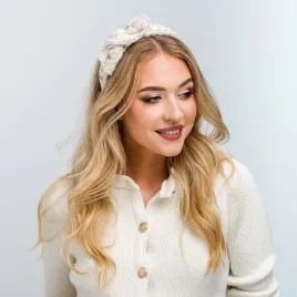 Opaska ozdobna do fryzury kremowa tweedowa.