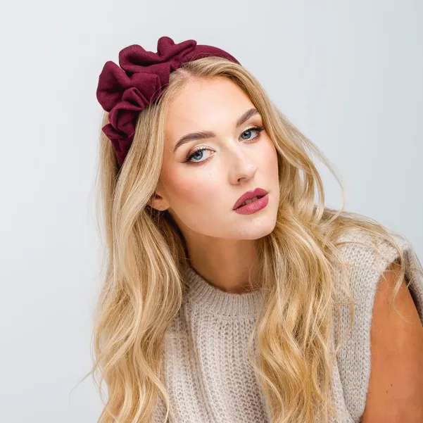Gruba ozdobna opaska do włosów bordowa.
