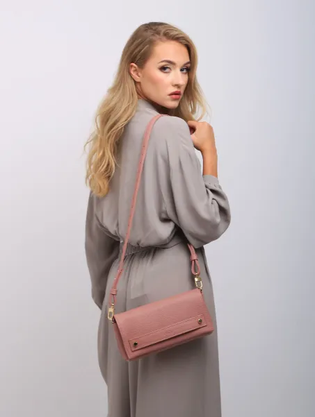 Torebka, nerka, kopertówka ze skóry brudny róż.