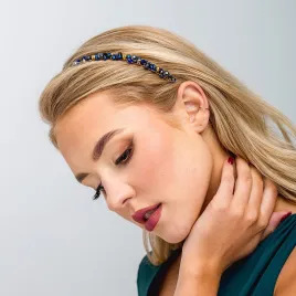 Biżuteryjna szafirowa błyszcząca opaska z kryształkami.