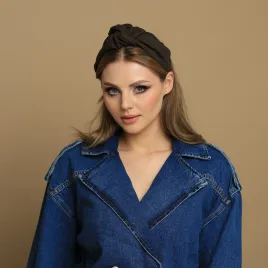 Lniana czekoladowa opaska do włosów.