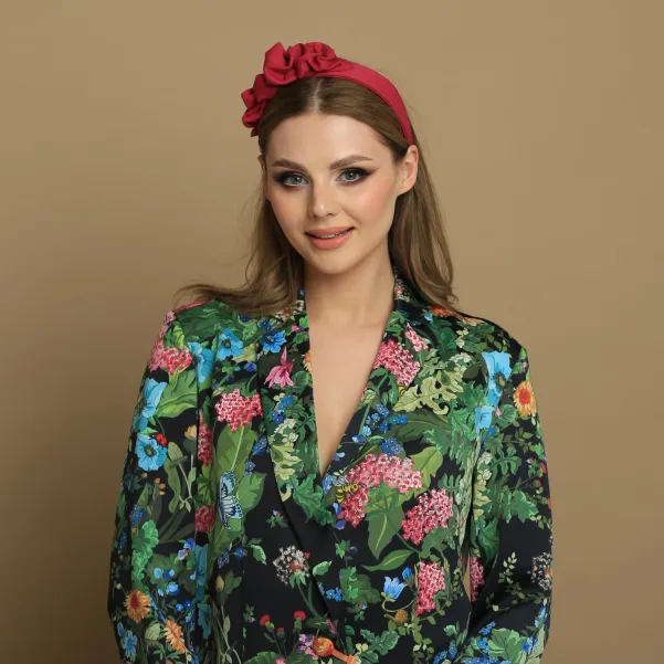 Amarantowa zdobiona opaska damska.