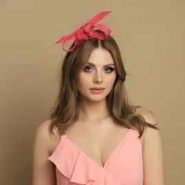 Ozdoba do włosów odwrócona kokarda z woalką różowa.