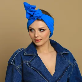 Opaska turban damski z drutem chabrowy niebieski.