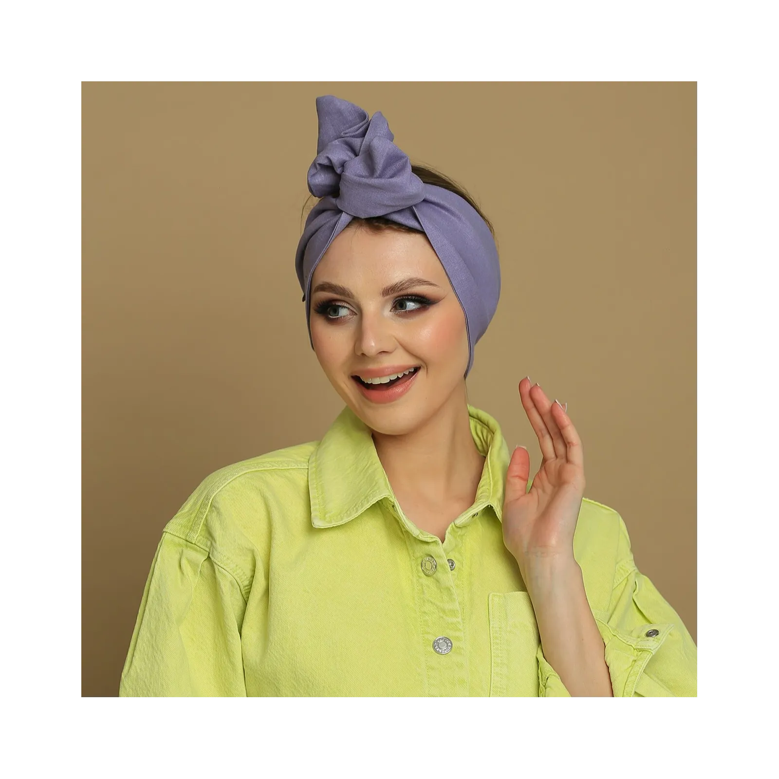 Lniana opaska twistband liliowa.