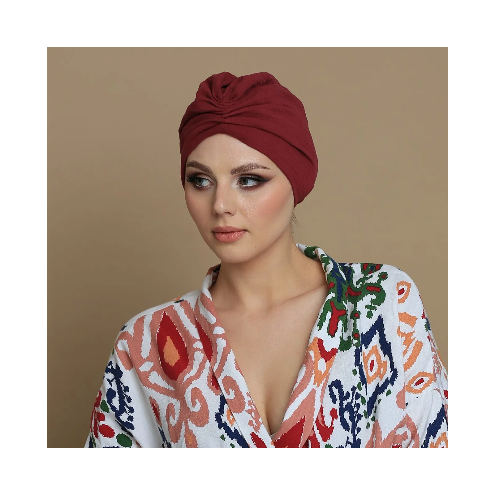 Turban bawełniany bordo marsala.