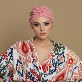 Turban damski muślinowy bawełniany w morelowym różu.