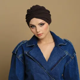 Muślinowy bawełniany  turban gorzka czekolada.