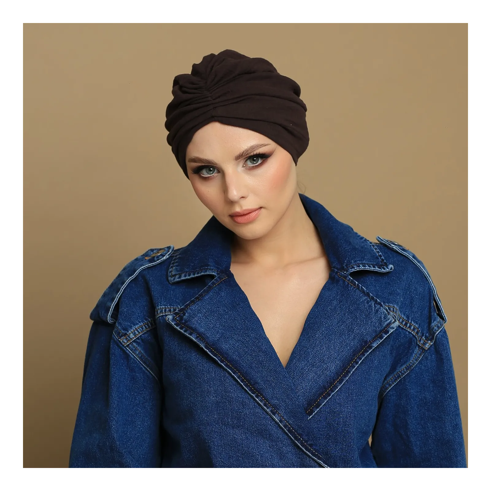 Muślinowy bawełniany  turban gorzka czekolada.