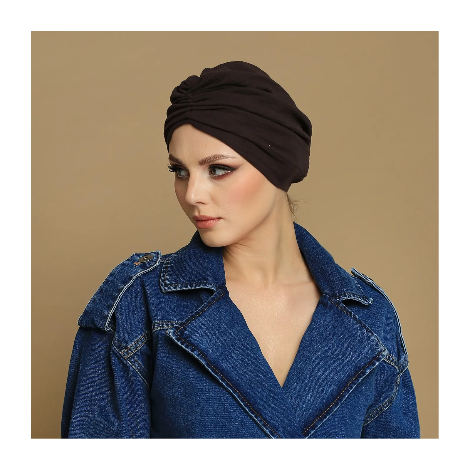 Muślinowy bawełniany  turban gorzka czekolada.