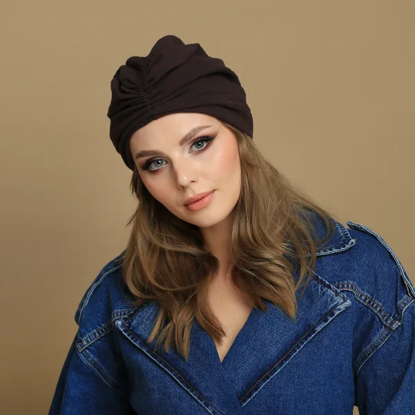 Muślinowy bawełniany  turban gorzka czekolada.
