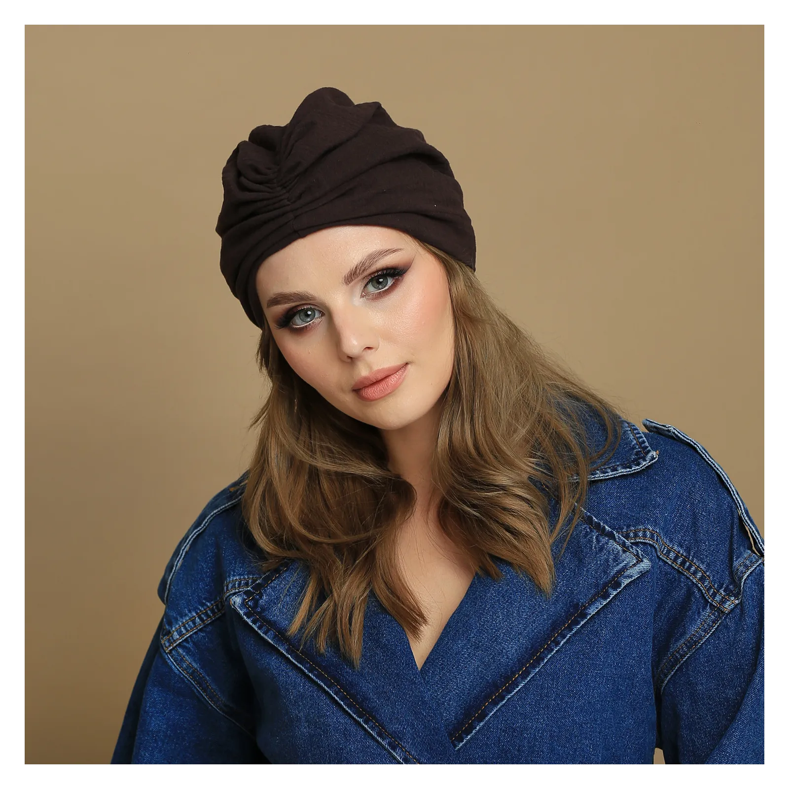 Muślinowy bawełniany  turban gorzka czekolada.