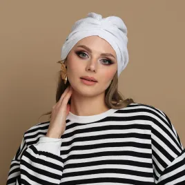 Czapka turban do włosów bawełniany, biały