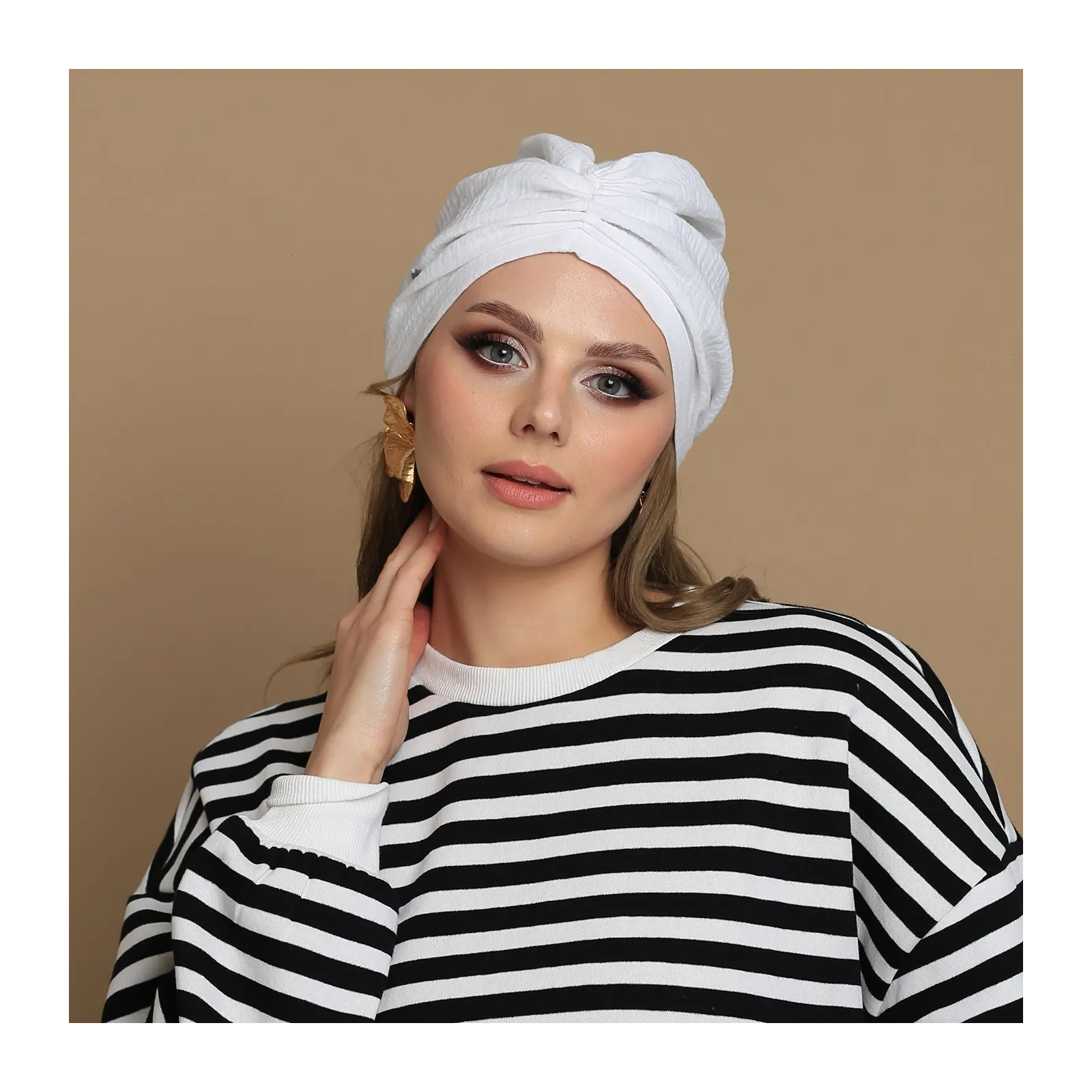 Czapka turban do włosów bawełniany, biały