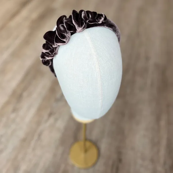 Opaska damska aksamitna, jedwabna brąz taupe.