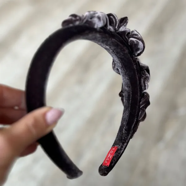 Burgudowa ozdobna opaska damska z aksamitu.