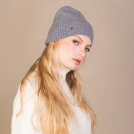 Cienka czapka wełniano-kaszmirowa szary melanż.