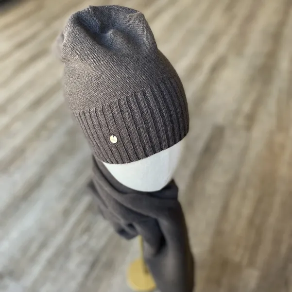 Cienka czapka z szalikiem na zimę z wełny i kaszmiru, brązowy komplet.