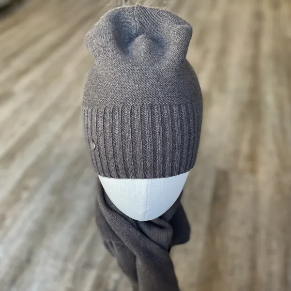 Cienka czapka z szalikiem na zimę z wełny i kaszmiru, brązowy komplet.