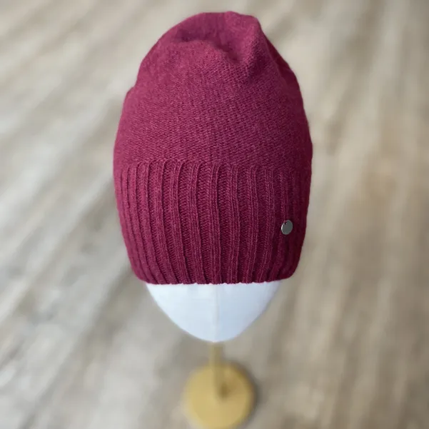 Cienka czapka wełniano-kaszmirowa bordowa