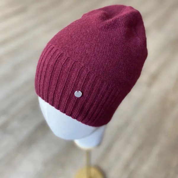Cienka czapka wełniano-kaszmirowa bordowa