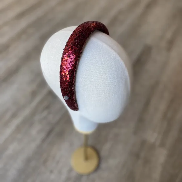 Burgudowa ozdobna opaska damska z aksamitu.