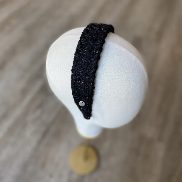 Tweedowa czarna opaska ozdobna