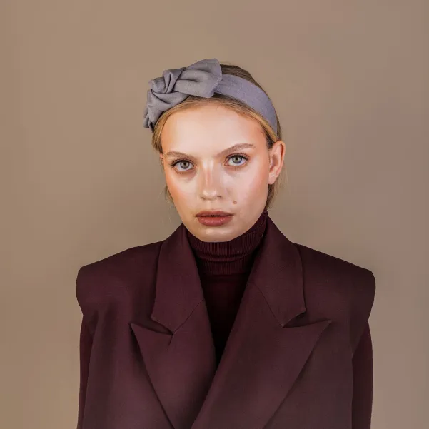 Kobieca opaska z kokardą szary melanż