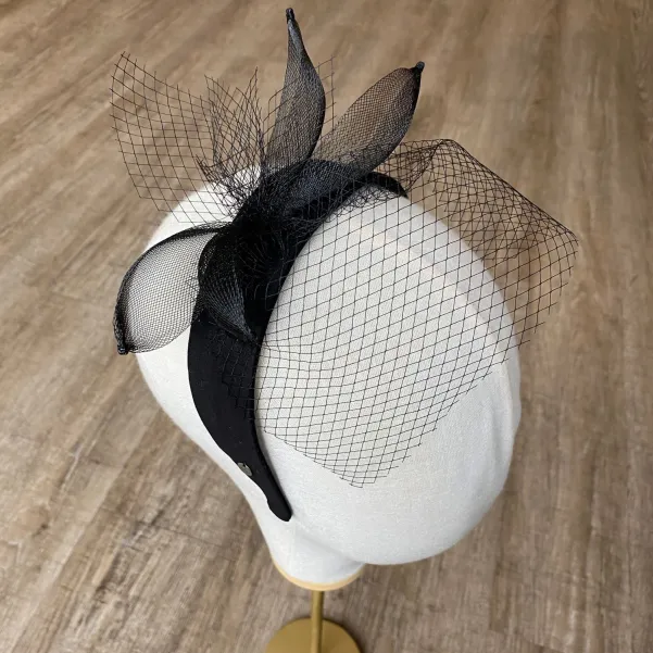 Czarny, wieczorowy fascynator na głowę Czarny, wieczorowy fascynator na głowę
