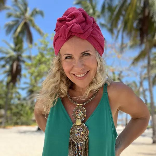 Ozdobny szalony turban bawełniany amarantowy.