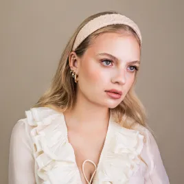 Tweedowa opaska ozdobna kremowa