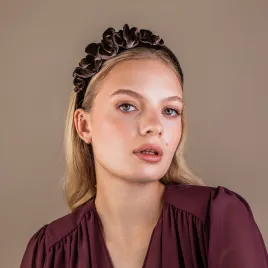 Burgudowa ozdobna opaska damska z aksamitu.