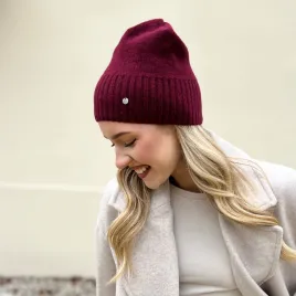 Cienka czapka wełniano-kaszmirowa bordowa