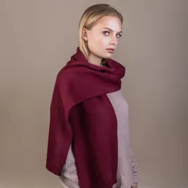 Szal bordo, długi, wełniano-kaszmirowy.