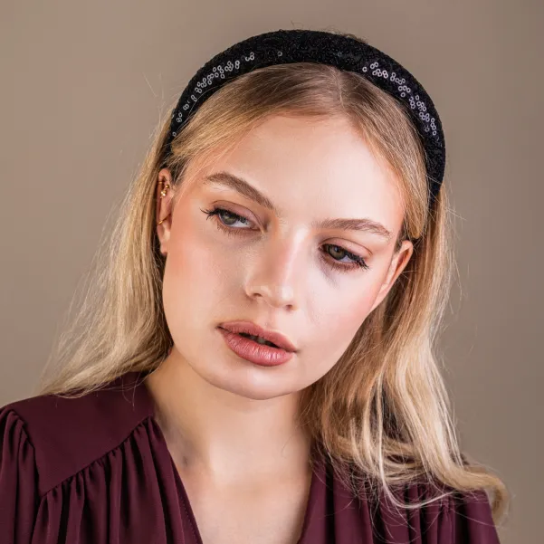 Cekinowa błyszcząca opaska czarna