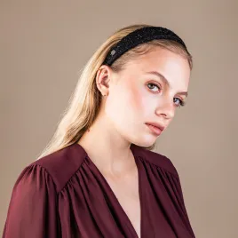 Tweedowa czarna opaska ozdobna