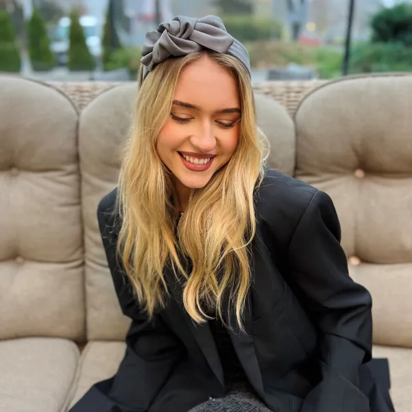 Kobieca opaska z kokardą szary melanż